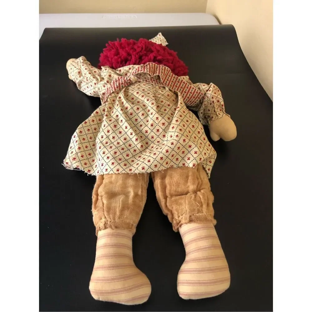 Vintage Darla’s Dolls Rag Doll Pair Handmade Red Yarn Hair 19in